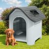 Waterproof Plastic Dog House with Adjustable Skylight and Elevated Floor, Outdoor Indoor Doghouse Puppy Shelter,Gray,30''Lx 23.3''Wx 26"H