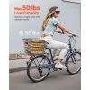 Rear Bike Basket, Metal Wire Bicycle Basket with Reflective Tail Light & Waterproof Cover, Durable Bike Back Basket, Fits to Most Rear Bike Racks