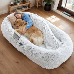 Human Dog Bed, Washable Faux Fur Dog Bed for People Doze Off, Napping Orthopedic Dog Bed,71''x45''x14'' Size Fits You and Pets (Grey) - Blankets and P
