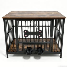 Vintage wood grain dog cage edge,360 degree rotating bowl with safety grade soft silicone material