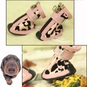 New Fashion PU Leopard Print Pet Shoes (Option: Pink-Size4)