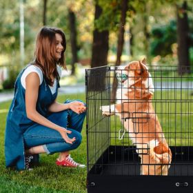 Dog Playpen 4 Panels Foldable Metal Dog Exercise Pen With Bottom Pad (Option: Open)