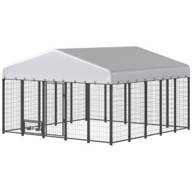 9.8' X 9.8' X 6'Outdoor Dog Kennel, Dog Kennel Outside Run With 360 Rotating Bowls, Waterproof & UV Resistant Cover (Option: Standard)