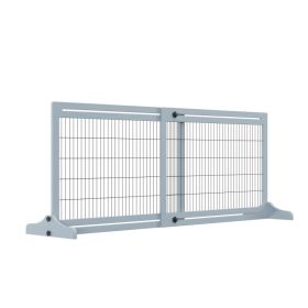 71" W x 27.25" H Extra Wide Freestanding Pet Gate with Adjustable Length Dog, Cat, Barrier for House, Doorway, Hallway (Color: Blue-Gray)