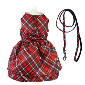 Red Plaid Harness Dress with Matching Leash (Color: Red, Size: XS)