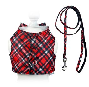 Red Plaid Harness Vest with Matching Leash (Color: Red, Size: XS)