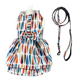 Chic Raindrop Harness Dress with Matching Leash (Color: Blue/Orange/White, Size: XS)