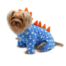 Polka Dots DINO Fleece Hooded Bodysuit/Pajamas (Color: Blue, Size: XS)