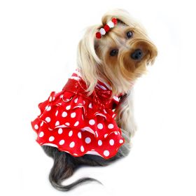 Sparkling Bow Ruffle Layered Dress (Color: Red/White, Size: XS)
