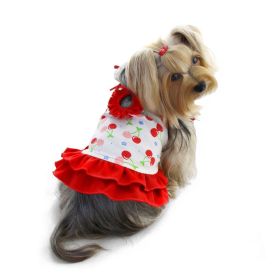 Soft Knit Cotton Cherries Dress w/Shoulder Ties (Color: Red/White, Size: XS)