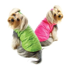 Reversible Parka Vest with Ruffle Trims (Color: Lime/Pink, Size: XS)