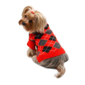 Argyle Turtleneck Sweater in Red/Black/White (Color: Red, Size: XS)