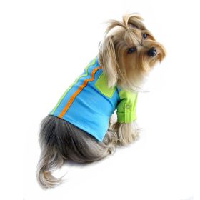 Knit Cotton Contrast Shirt with Roll (Color: Green/Blue, Size: XS)