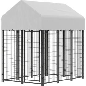 Outdoor Dog Kennel with Roof, Heavy Duty Welded Wire Dog Playpen Enclosure with Escape-proof Lock (Size: 6 X 4 X 6)