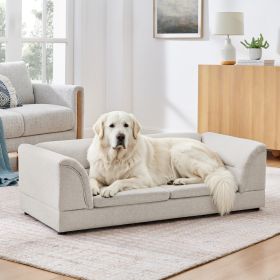 Oversized Pet Sofa, Curved Armrest Rectangular Dog Sofa, Linen Fabric Comfort Pet Couch for Large & Oversized Dogs (Color: Beige)