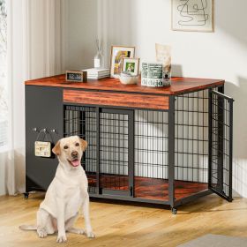 42-Inch Double Wide Wooden Double-Door Dog Crate Side Table Combo - Heavy-Duty DIY Assembly, Chew-Resistant Construction, Indoor Living Room Functiona (Option: 7008BROWN-42in)
