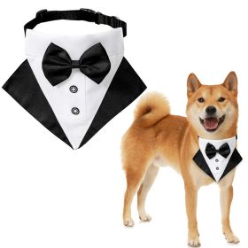 wedding suit dog collar pet saliva towel dog wedding triangle scarf (Color: Black and white triangular scarf collar suit, Size: L)