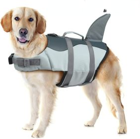 Dog Life Jacket Shark; Dog Lifesaver Vests with Rescue Handle for Small Medium and Large Dogs; Pet Safety Swimsuit Preserver for Swimming Pool Beach B (colour: silver grey, Size: L)