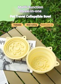 3-in-1 Pet Travel Collapsible Bowl Foldable Slow-Feeder With Strong Suction Cups  Portable Silicone Dog Bowl with Hook for Hanging on Collar/Backpack (Color: Blue, Size: 650ml)