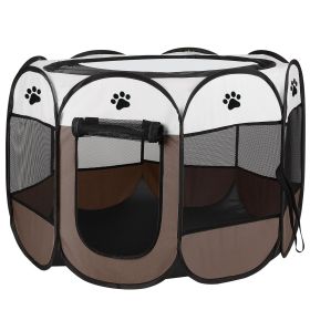 Portable Foldable Pet Tent Exercise Pen Kennel Removable Zipper Top and Bottom Water Resistant Indoor Outdoor Use For Dogs Cats Other Pets (Color: Coffee, Size: Large)