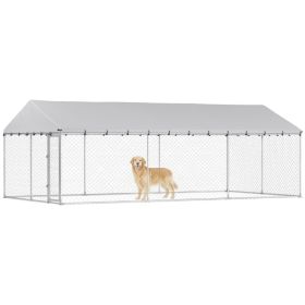 Heavy Duty Outdoor Dog Kennel With Waterproof Roof, 2 Secure Latches, Chain Link Dog Run For Backyard, Multiple Packages (Size: 20' X 10' X 7')