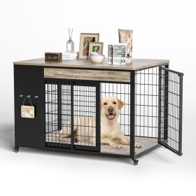 42-Inch Double Wide Wooden Double-Door Dog Crate Side Table Combo - Heavy-Duty DIY Assembly, Chew-Resistant Construction, Indoor Living Room Functiona (Option: 7008GREIGE-42in)