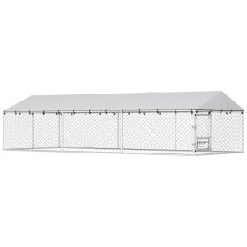 Dog Kennel Outdoor Dog Run Waterproof UV-Resist Cover Lockable Door Adjustable Bowls (Size: 20 X 7.5 X 5Ft)