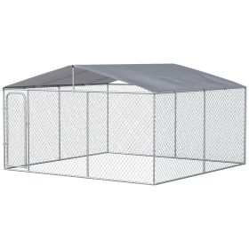 Outdoor Dog Kennel Galvanized Steel Fence with Cover Secure Lock Mesh Sidewalls for Backyard (Size: 13' X 13' X 7.5')