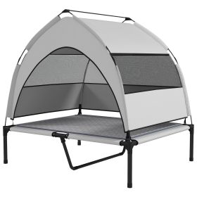 Elevated Dog Bed with Removable Canopy, Portable Outside Raised Pet Cot with Cooling Pad, Storage Bag (Size: 36" X 29.5" X 35")