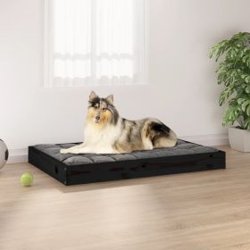 Dog Bed Solid Pine Wood Durable Dog Bed (Color: Black)